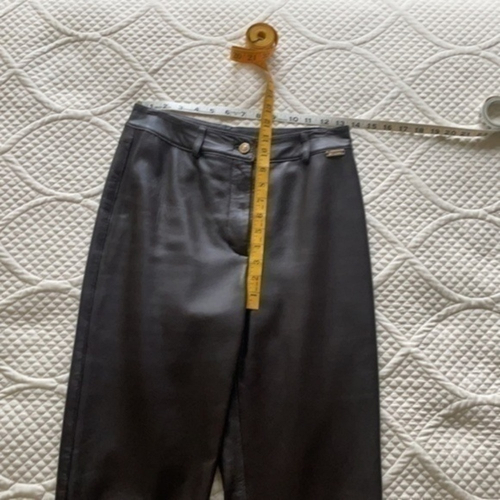 ST. JOHN 100% real leather pants size 4 brown hi waist - Picture 2 of 16